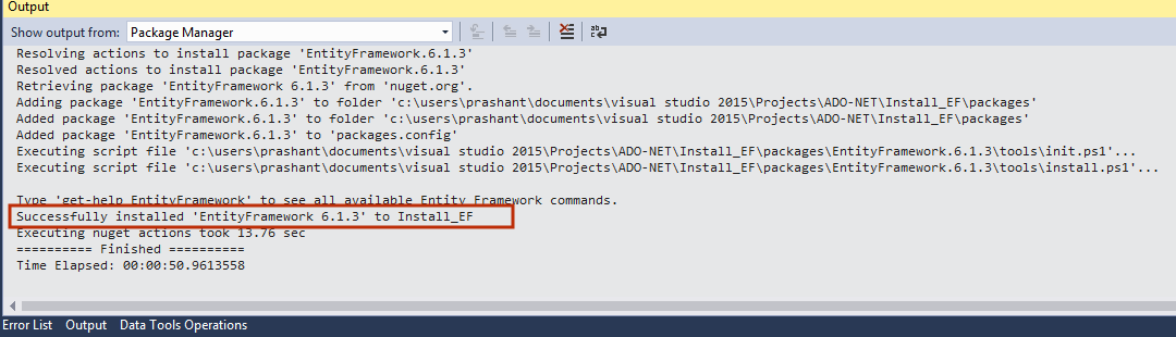 Install Entity Framework