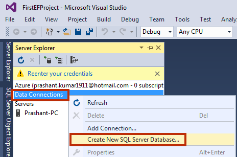 Create Database for EF