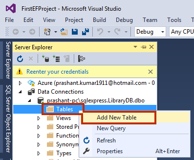 Create Database for EF