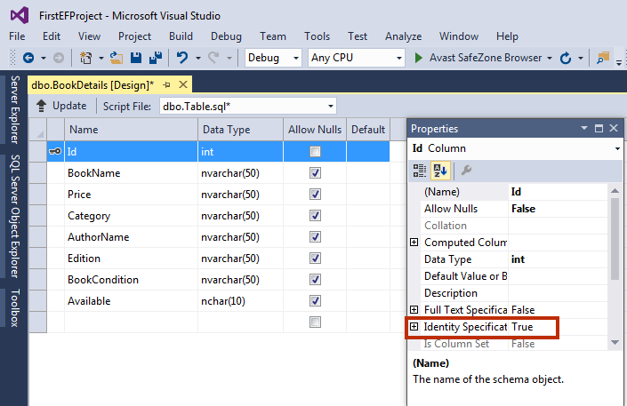 Create Database for EF
