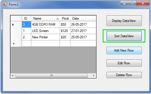 Sort DataView