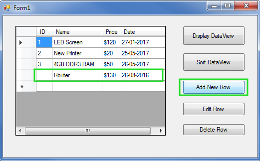 Adding New Row in DataView