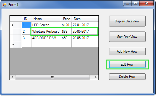 Edit Row in DataView
