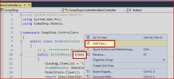 Index Action Method