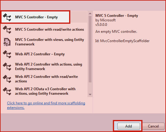 MVC 5 Empty Controller