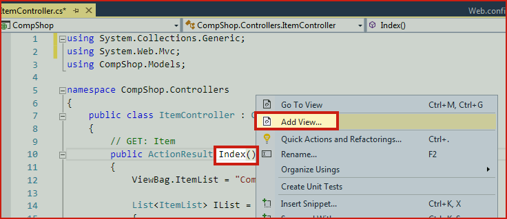 Index Action Method