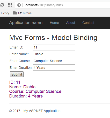 Model Binding Output