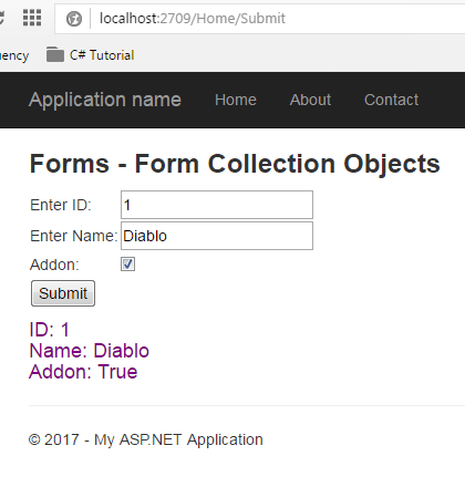 FormCollection Output