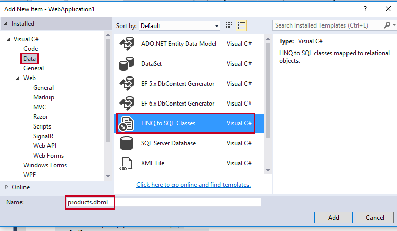 Adding LINQ to SQL Classes