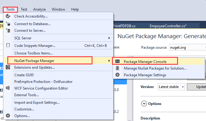 Nuget Package Manager Console Rotativa