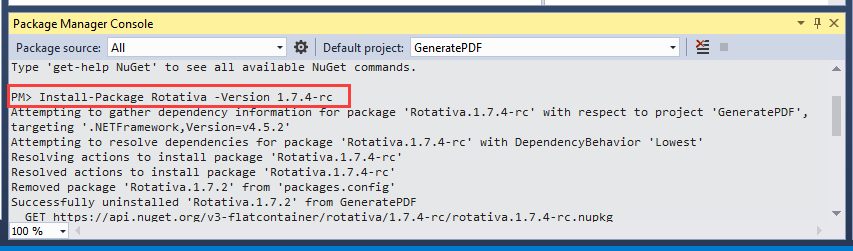 Installing Rotativa from Console