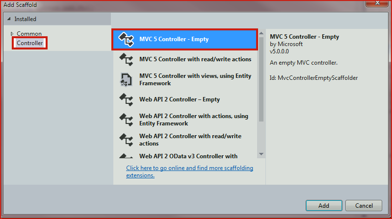 Add Empty Controller