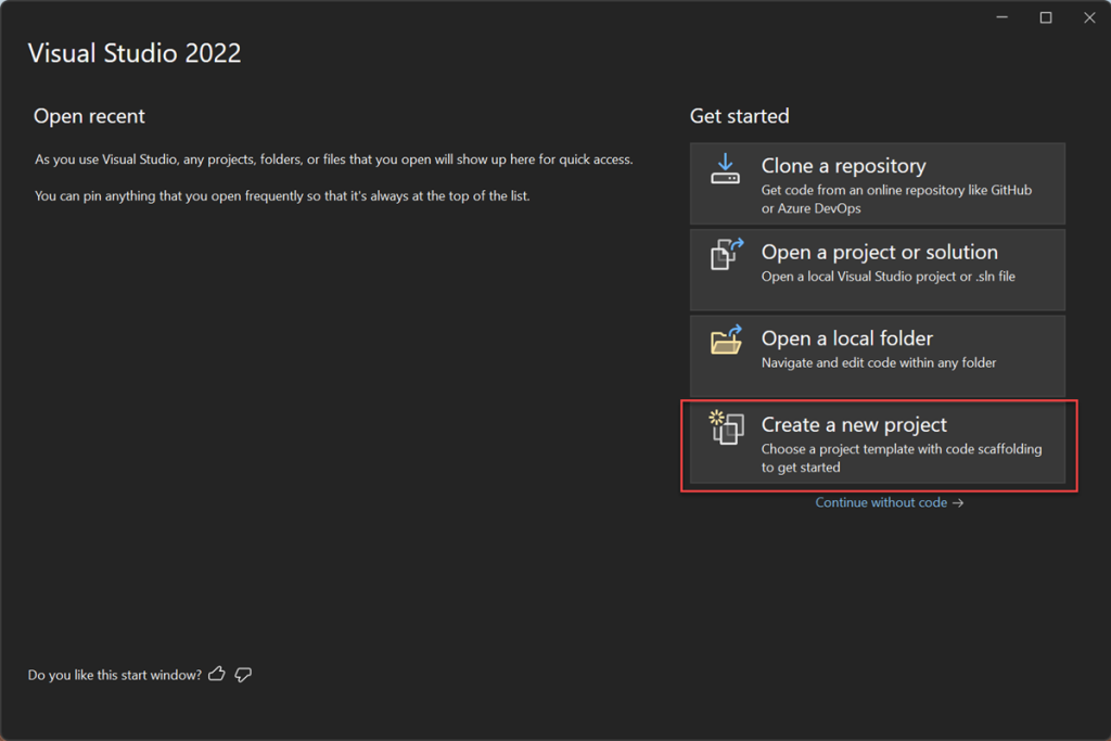 Create new .net core project on Visual Studio